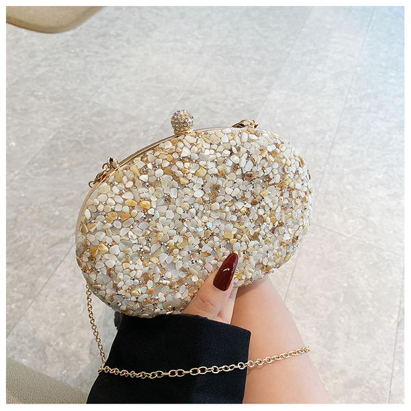 Luxury Crystal Beaded Evening Clutch – Elegant Pearl Stone Party Handbag
