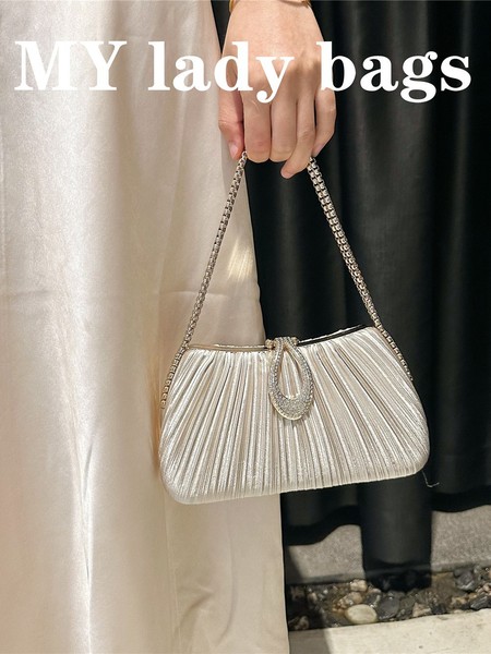 Gold Pleated Party Clutch with Gold Chain Strap