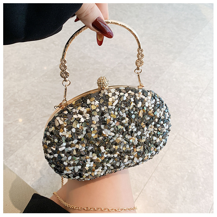 Luxury Crystal Beaded Evening Clutch – Elegant Pearl Stone Party Handbag