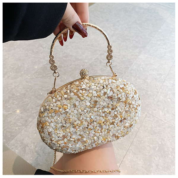 Luxury Crystal Beaded Evening Clutch – Elegant Pearl Stone Party Handbag