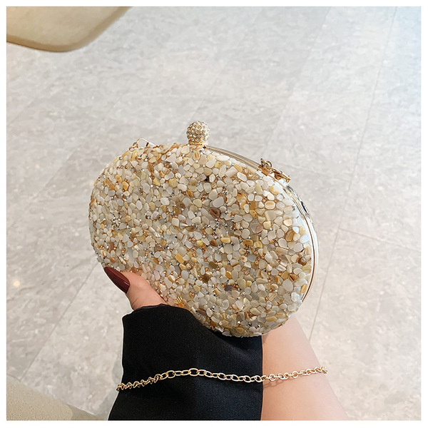 Luxury Crystal Beaded Evening Clutch – Elegant Pearl Stone Party Handbag