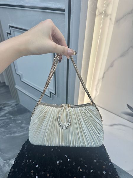 Gold Pleated Party Clutch with Gold Chain Strap