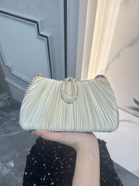 Gold Pleated Party Clutch with Gold Chain Strap