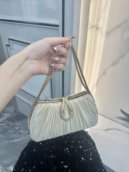 Gold Pleated Party Clutch with Gold Chain Strap